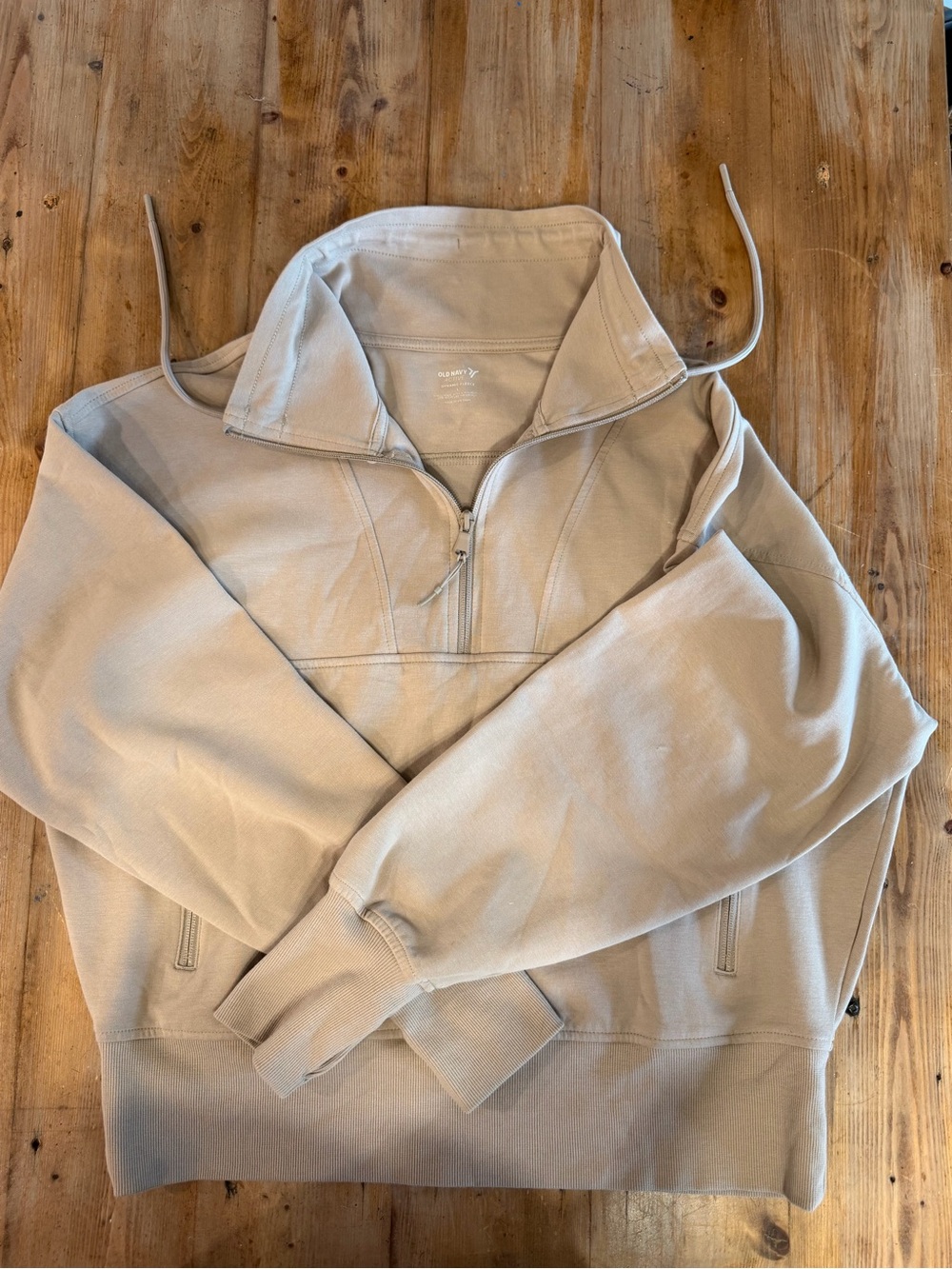 Womens Half-Zip Pullover Sweater - Light Beige